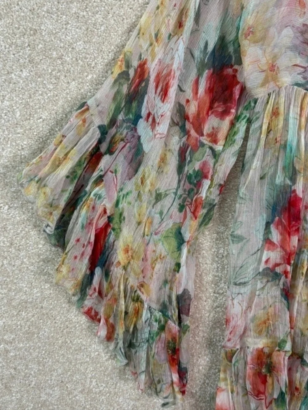 JOHNNY WAS Aria Silk Flowy Whimsigoth Semi-sheer Abstract Pastel Floral Blouse
